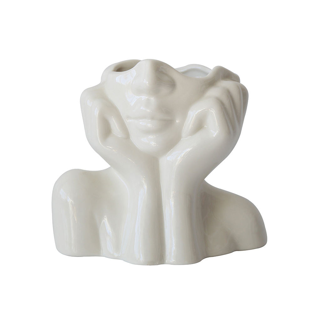 Nordic Creative Living Room Decor Women's Face Body Flower Arrangement Art White Ceramic Vase